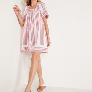 Old Navy Striped Linen-Blend Swing Dress for Women Red Stripe